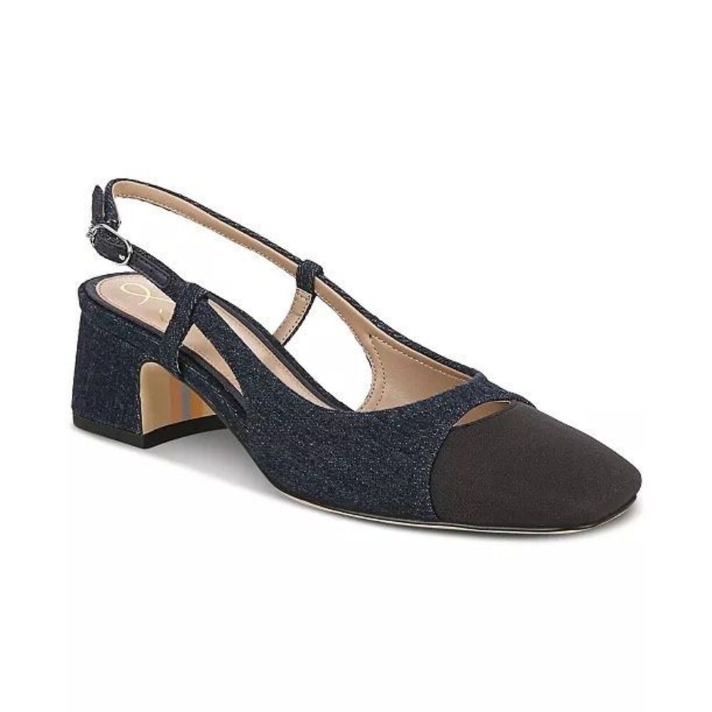 Sam‎ Edelman Sandals Tarra Square Toe Slingback Pumps Denim Blue Black 7